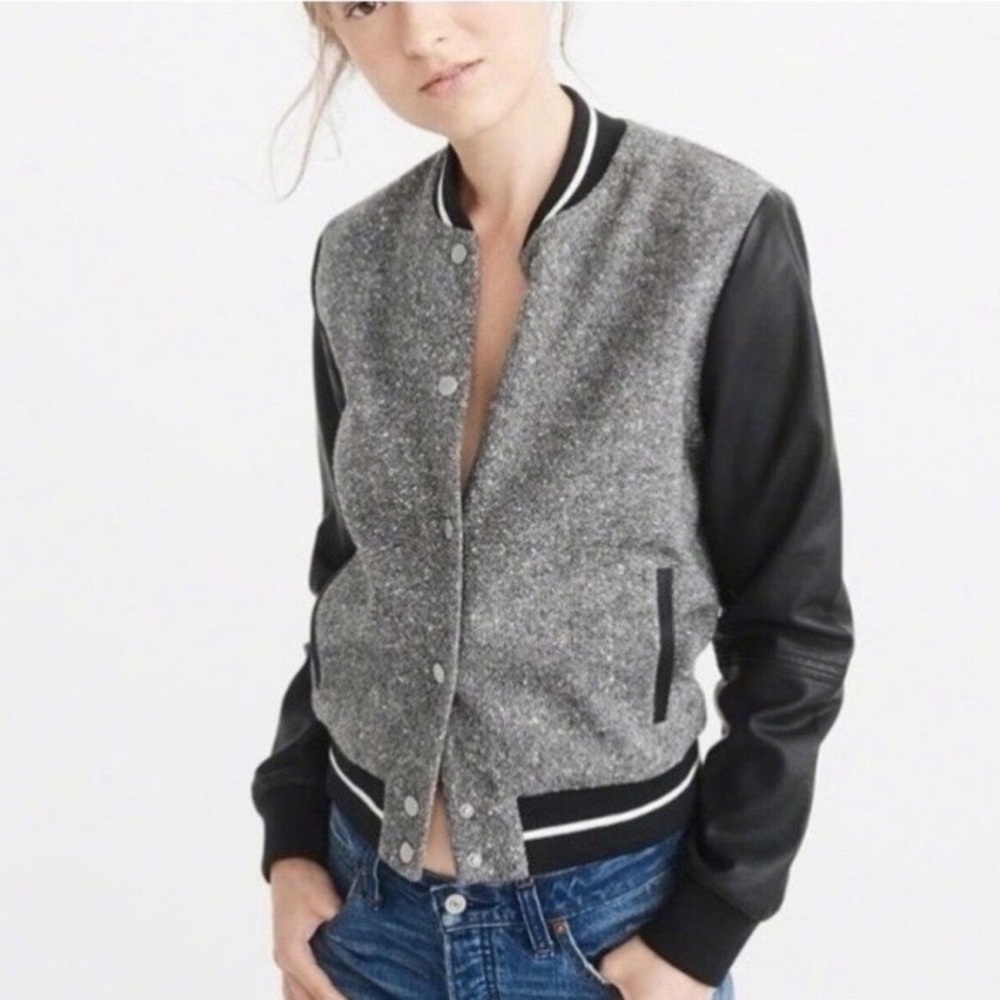 Abercrombie & Fitch Wool Bomber Black Gray Varsity Bomber Jacket Size Small